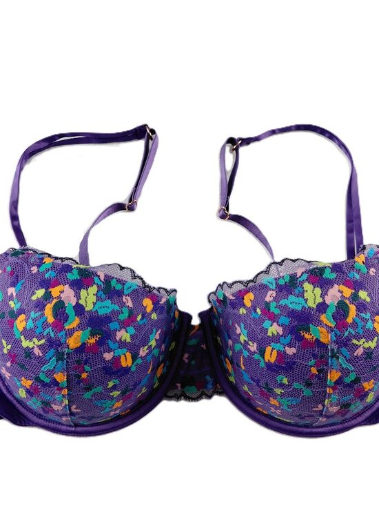 Savage X Fenty Other - Savage X Fenty Steamy Floral Padded Balconette Bra Size 34DD Purple Royale Lace